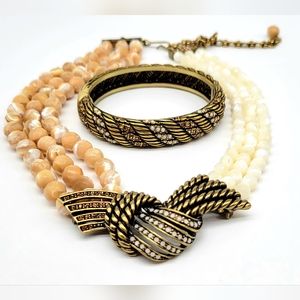 Heidi Daus Genuine Mother of Pearl and Swarovski Crystal Knot Jewelry Set